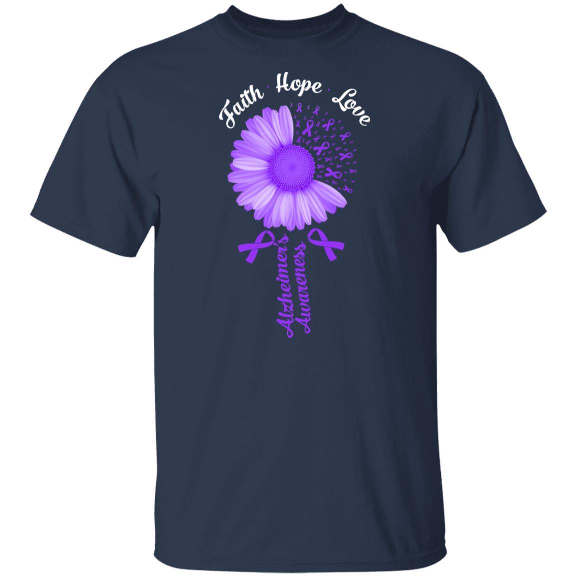 Faith Hope Love Purple Ribbon Alzheimer's Awareness-T-Shirt & Hoodie-Classic T-Shirt-Navy