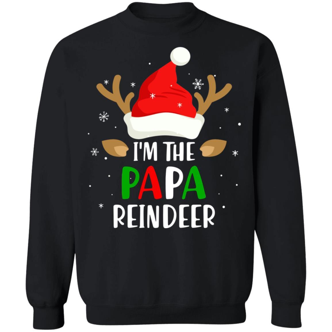 I'm The Papa Reindeer Matching Family Christmas-T-Shirt & Sweatshirt-Crewneck Sweatshirt-Black