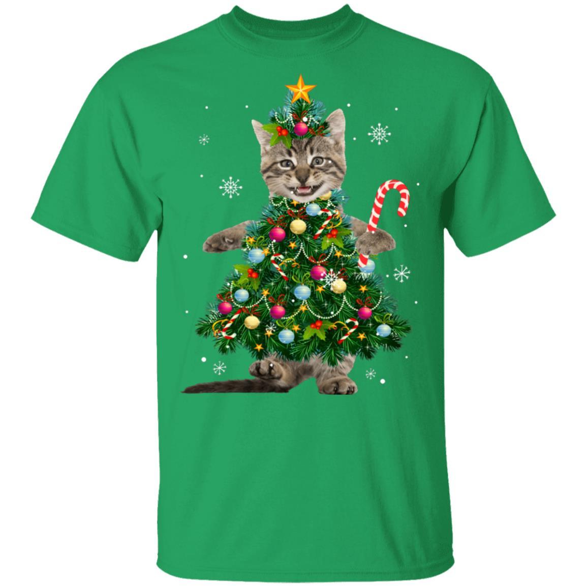 Santa Maine Coon Cat Christmas Tree Light Funny Xmas Cat-T-Shirt & Sweatshirt-Classic T-Shirt-Irish Green