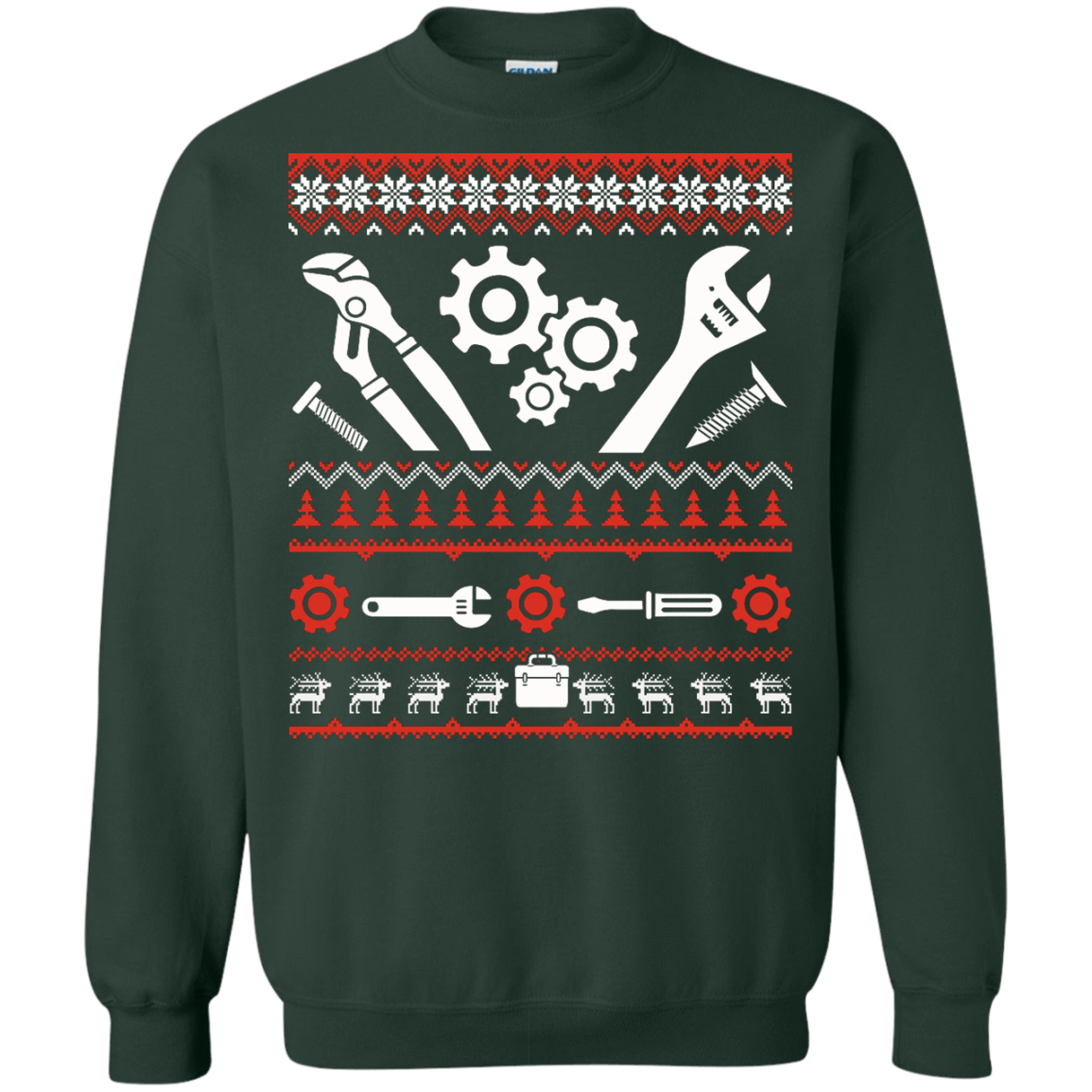 Mechanic Christmas Sweater-T-Shirt & Hoodie-Crewneck Sweatshirt-Forest Green