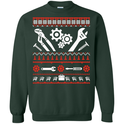 Mechanic Christmas Sweater-T-Shirt & Hoodie-Crewneck Sweatshirt-Forest Green