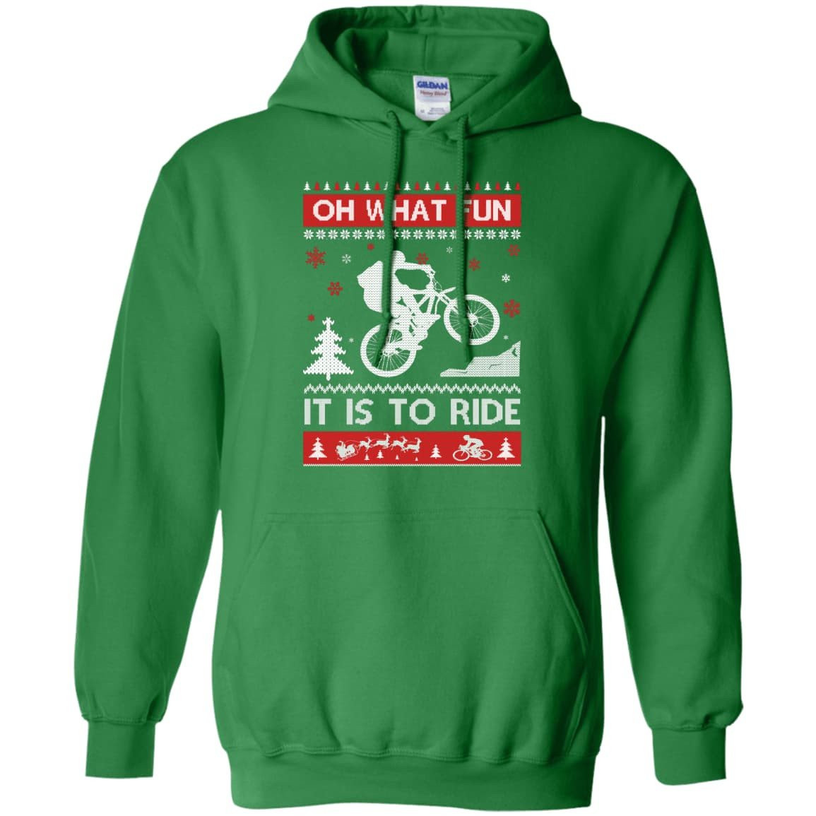 Bicycle Sweater Christmas Oh What Fun It Is To Ride-T-Shirt & Hoodie-Pullover Hoodie-Irish Green