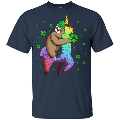 Leprechaun Sloth Riding Llama Unicorn St Patricks Day Youth-Youth Shirt-Youth T-Shirt-Navy
