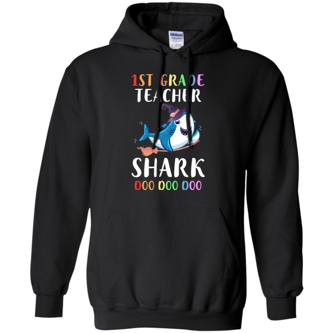 1st Grade Teacher Shark Doo Doo Doo Halloween-T-Shirt & Hoodie-Pullover Hoodie-Black