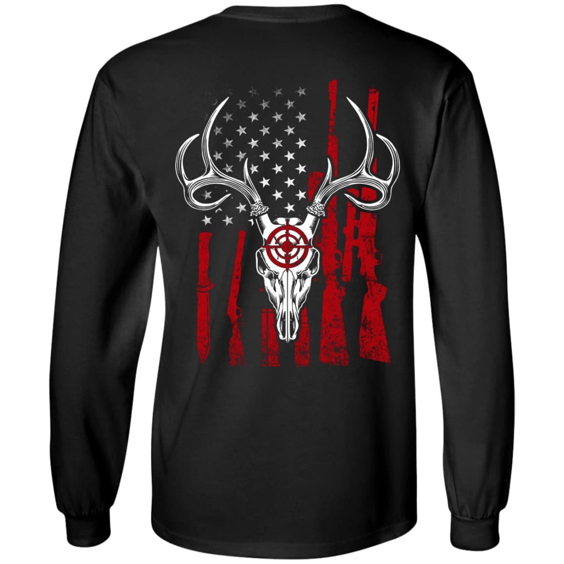 Deer Hunting American Flag-T-Shirt & Hoodie-Long Sleeve T-Shirt-Black