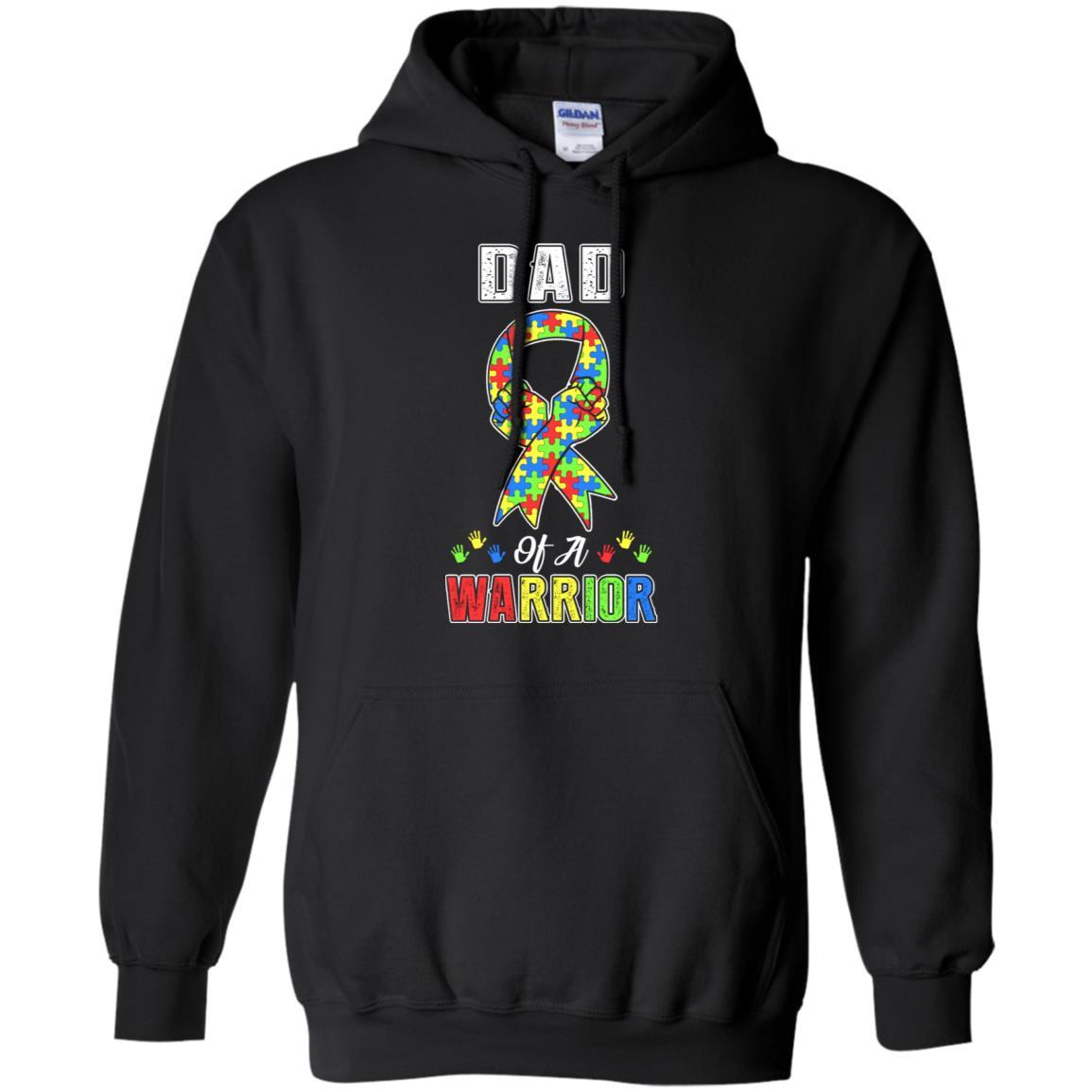Dad Of A Warrior Support Autism Awareness Gift-T-Shirt & Hoodie-Pullover Hoodie-Black