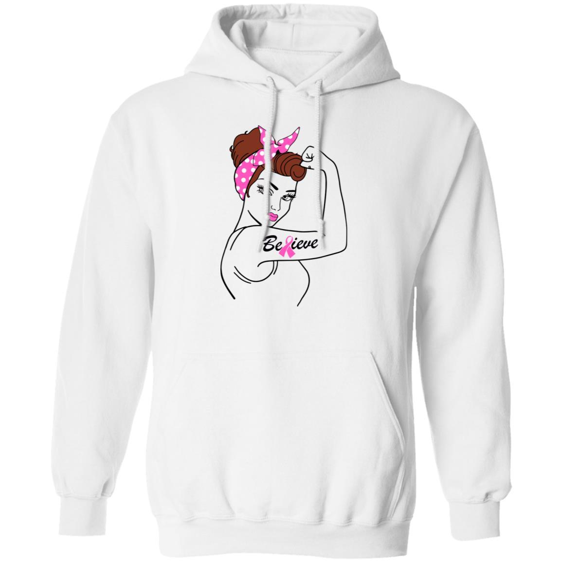 Support Breast Cancer Awareness Warrior Believe-T-Shirt & Hoodie-Pullover Hoodie-White