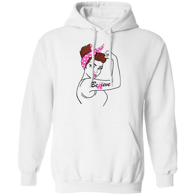 Support Breast Cancer Awareness Warrior Believe-T-Shirt & Hoodie-Pullover Hoodie-White