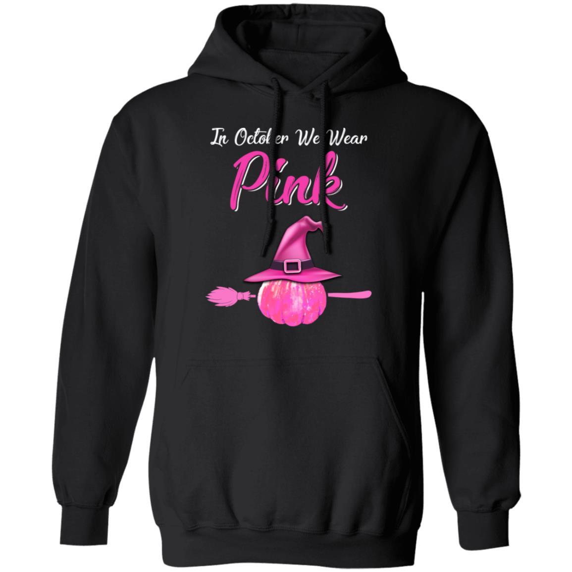 October Wear Pink Halloween Witch Pumpkin Breast Cancer-T-Shirt & Hoodie-Pullover Hoodie-Black