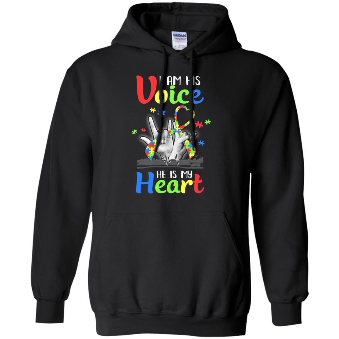 I'm His Voice He Is My Heart Autism Awareness-T-Shirt & Hoodie-Pullover Hoodie-Black