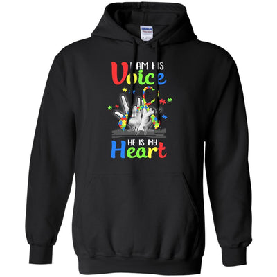 I'm His Voice He Is My Heart Autism Awareness-T-Shirt & Hoodie-Pullover Hoodie-Black