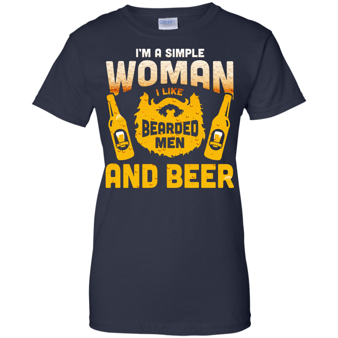 I'm A Simple Woman I Like Bearded Men And Beer-T-Shirt & Hoodie-Women's T-Shirt-Navy