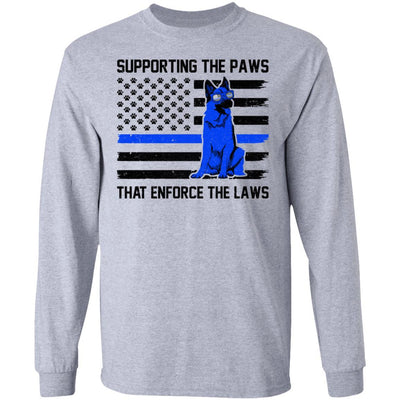 Supporting The Paws That Enforce The Laws Police Paw Dog-T-Shirt & Hoodie-Long Sleeve T-Shirt-Sport Grey