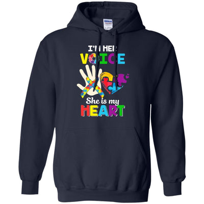 I'm Her Voice She Is My Heart Dad Mom Autism Awareness-T-Shirt & Hoodie-Pullover Hoodie-Navy