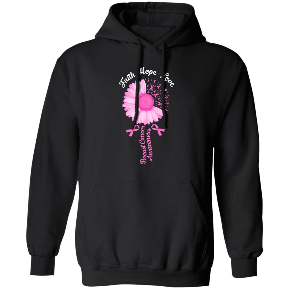 Faith Hope Love Pink Ribbon Breast Cancer Awareness-T-Shirt & Hoodie-Pullover Hoodie-Black