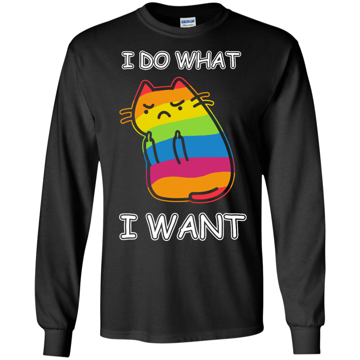 Rainbow Cat I Do What I Want-T-Shirt & Hoodie-Long Sleeve T-Shirt-Black