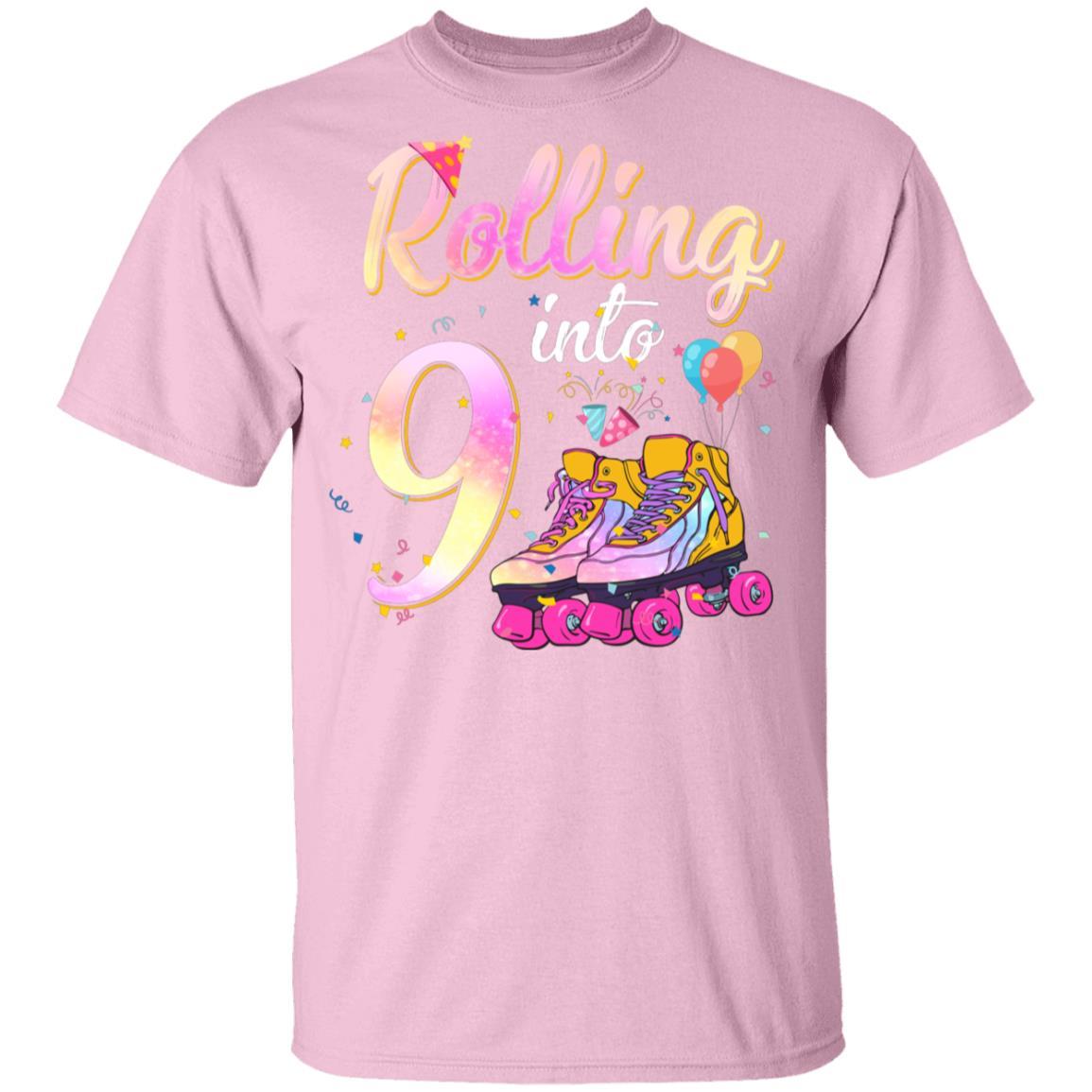 9 Years Old Birthday Girls Roller Skates 80's 9th Birthday Youth-Youth Shirt-Youth T-Shirt-Light Pink