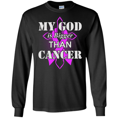 My God Is Bigger Than Cancer Purple Awareness Ribbon-T-Shirt & Hoodie-Long Sleeve T-Shirt-Black