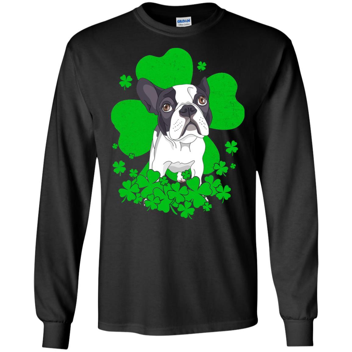 Bulldog St. Patrick's Day Clovers-T-Shirt & Hoodie-Long Sleeve T-Shirt-Black