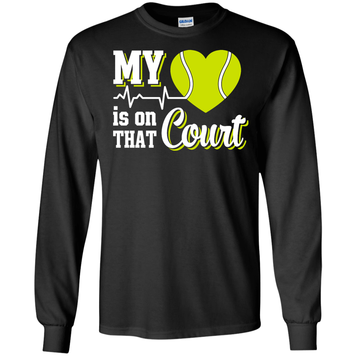My Heart Is On That Court Tennis T Shirt-T-Shirt & Hoodie-Long Sleeve T-Shirt-Black