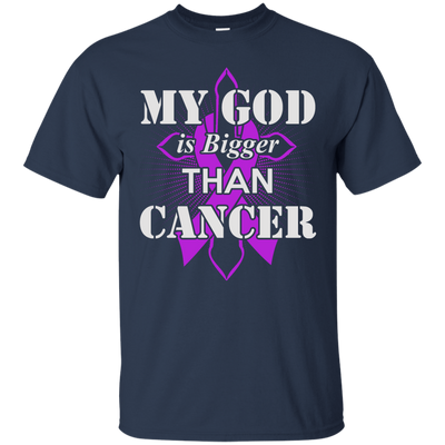 My God Is Bigger Than Cancer Violet Awareness Ribbon-T-Shirt & Hoodie-Classic T-Shirt-Navy