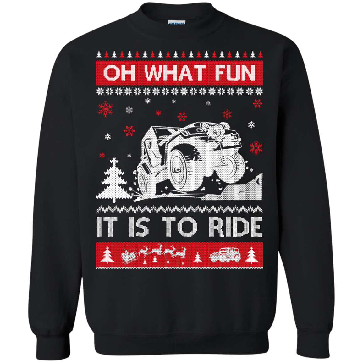 Jeep Sweater Christmas Oh What Fun It Is To Ride-T-Shirt & Hoodie-Crewneck Sweatshirt-Black