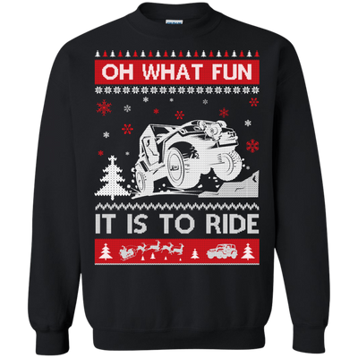 Jeep Sweater Christmas Oh What Fun It Is To Ride-T-Shirt & Hoodie-Crewneck Sweatshirt-Black