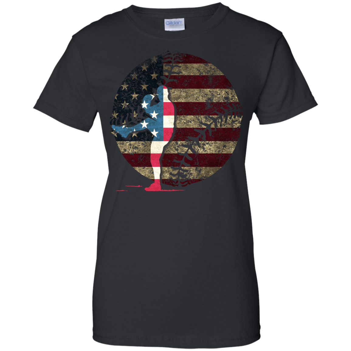Pitcher Baseball America Flag-T-Shirt & Hoodie-Women's T-Shirt-Black