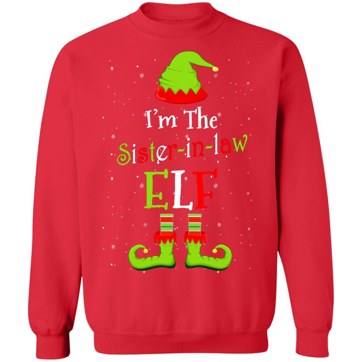 I'm The Sister-In-Law Elf Family Matching Funny Christmas Group Gift-T-Shirt & Sweatshirt-Crewneck Sweatshirt-Red