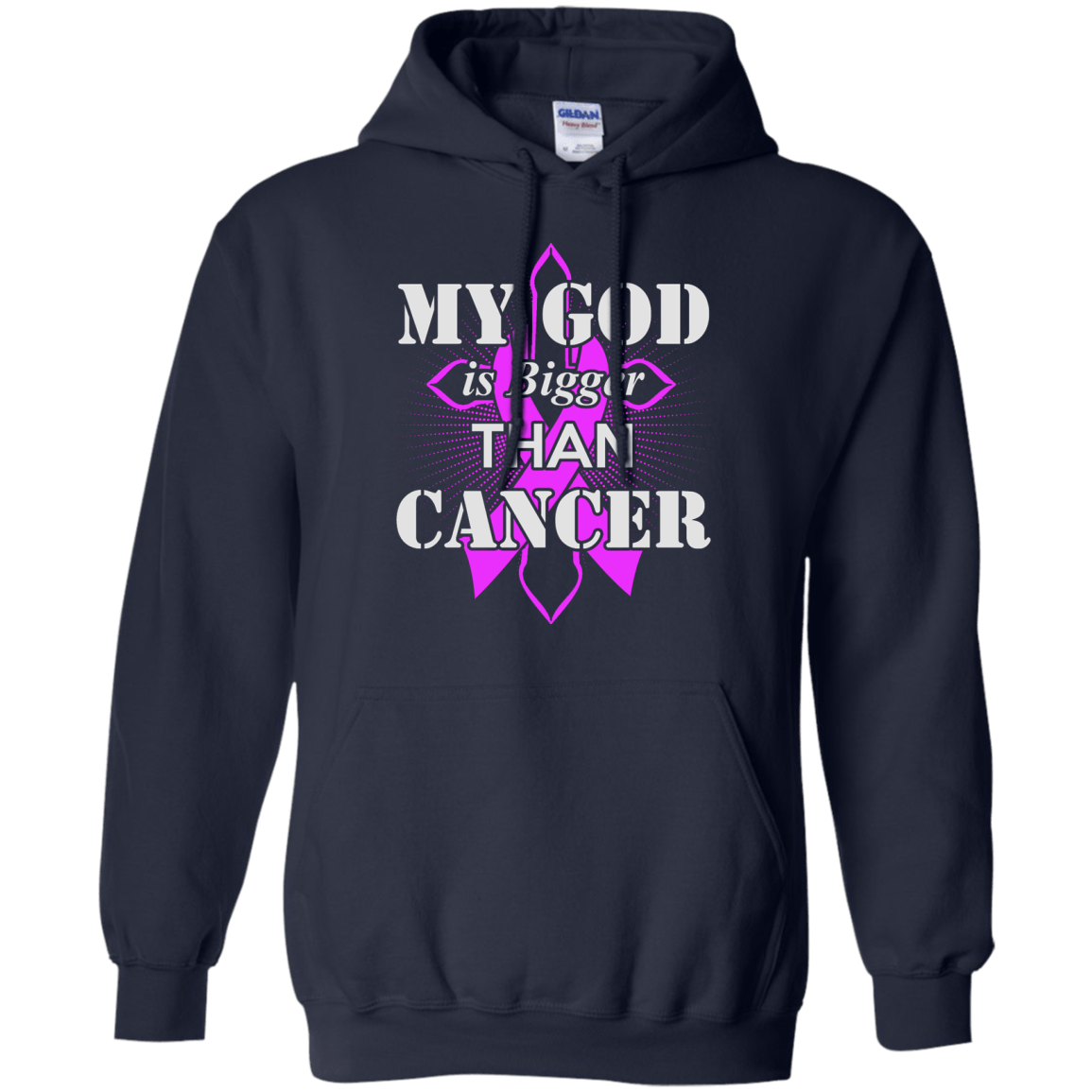 My God Is Bigger Than Cancer Purple Awareness Ribbon-T-Shirt & Hoodie-Pullover Hoodie-Navy