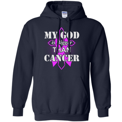 My God Is Bigger Than Cancer Purple Awareness Ribbon-T-Shirt & Hoodie-Pullover Hoodie-Navy
