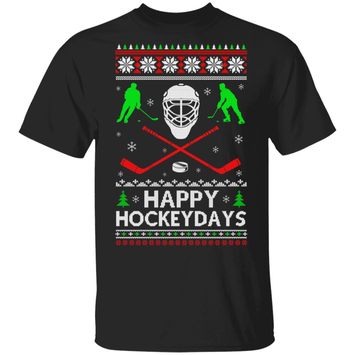 Happy Hockeydays Hockey Ugly Christmas Sweater Xmas Gift-T-Shirt & Sweatshirt-Classic T-Shirt-Black