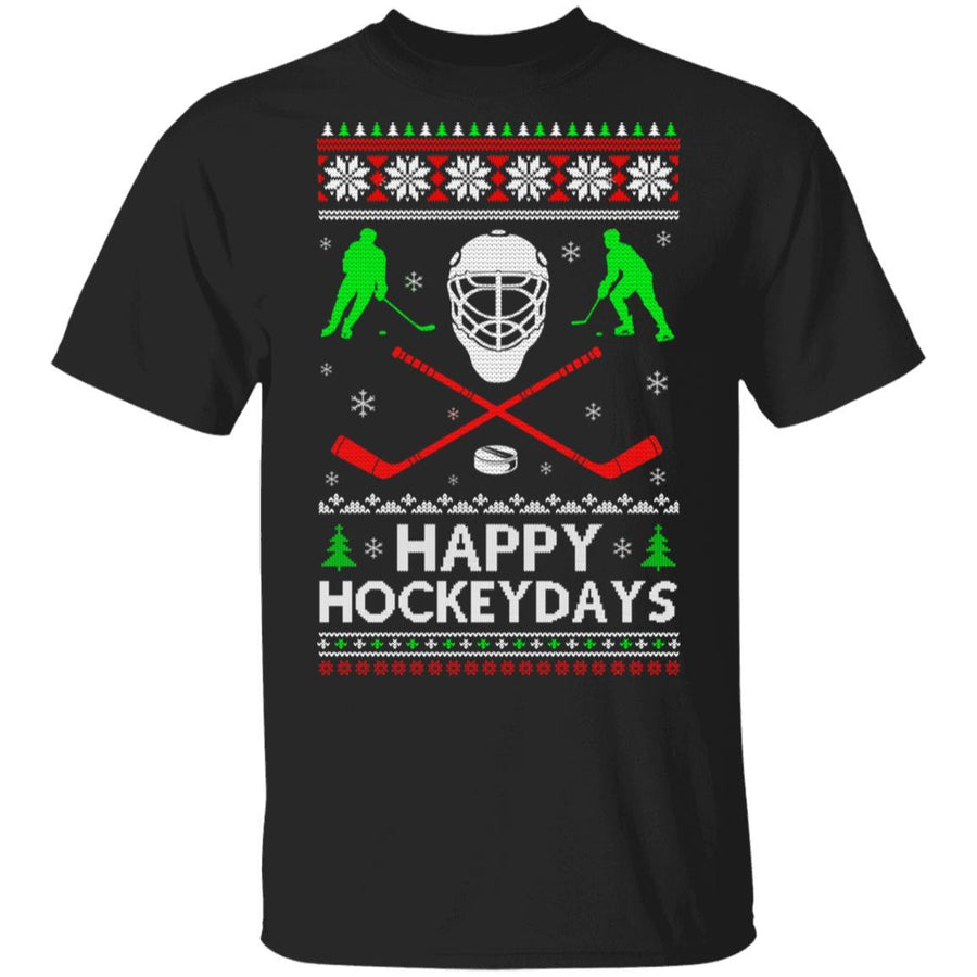 Happy Hockeydays Hockey Ugly Christmas Sweater Xmas Gift-T-Shirt & Sweatshirt-Classic T-Shirt-Black