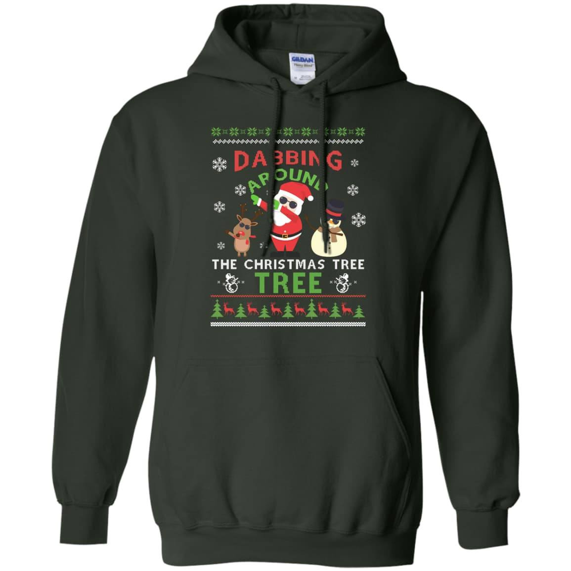 Dabbing Around The Christmas Tree Ugly Sweater-T-Shirt & Hoodie-Pullover Hoodie-Forest Green