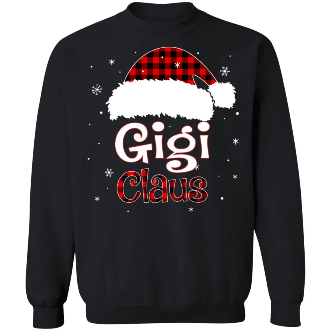 Santa Gigi Claus Red Plaid Family Pajamas Christmas Gift-T-Shirt & Sweatshirt-Crewneck Sweatshirt-Black
