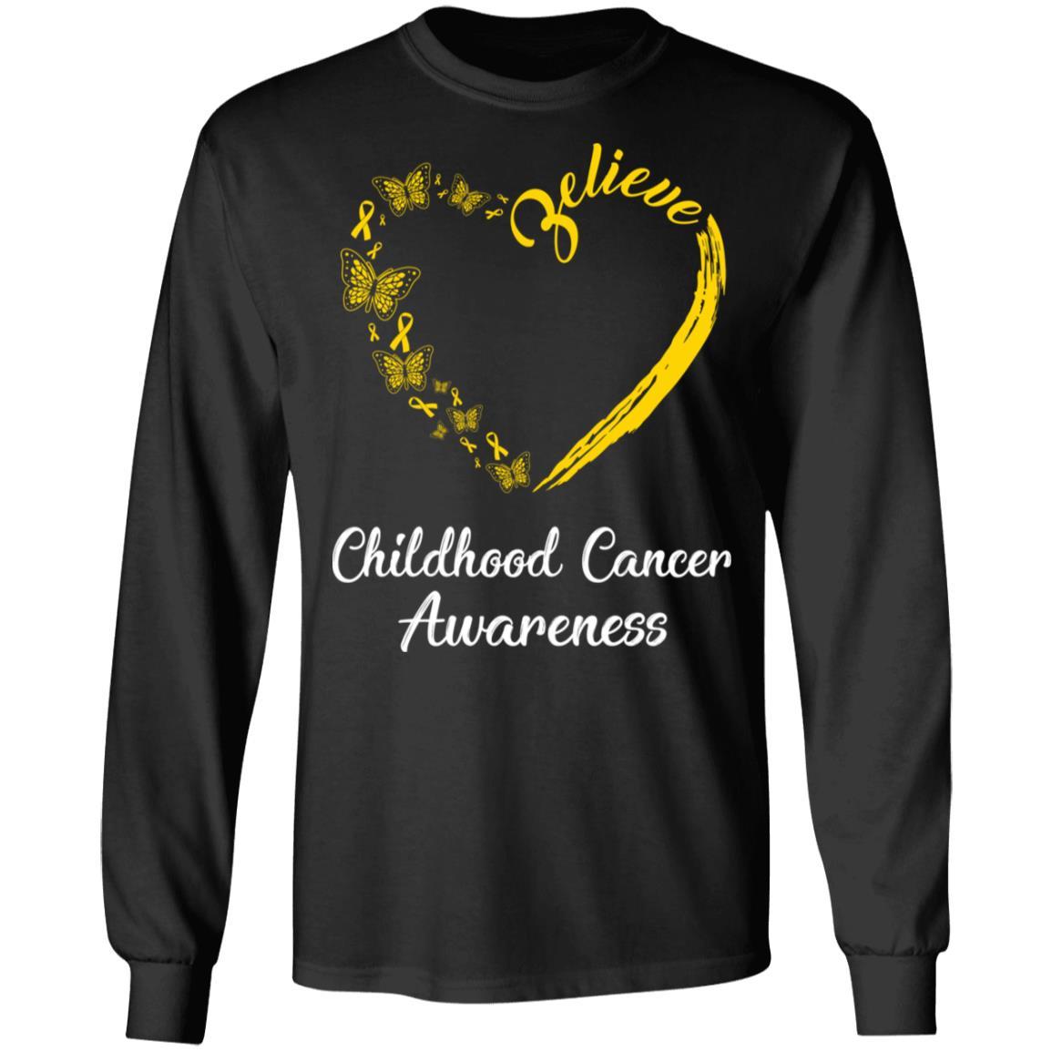 Butterfly Believe Childhood Cancer Awareness Ribbon Gifts-T-Shirt & Hoodie-Long Sleeve T-Shirt-Black