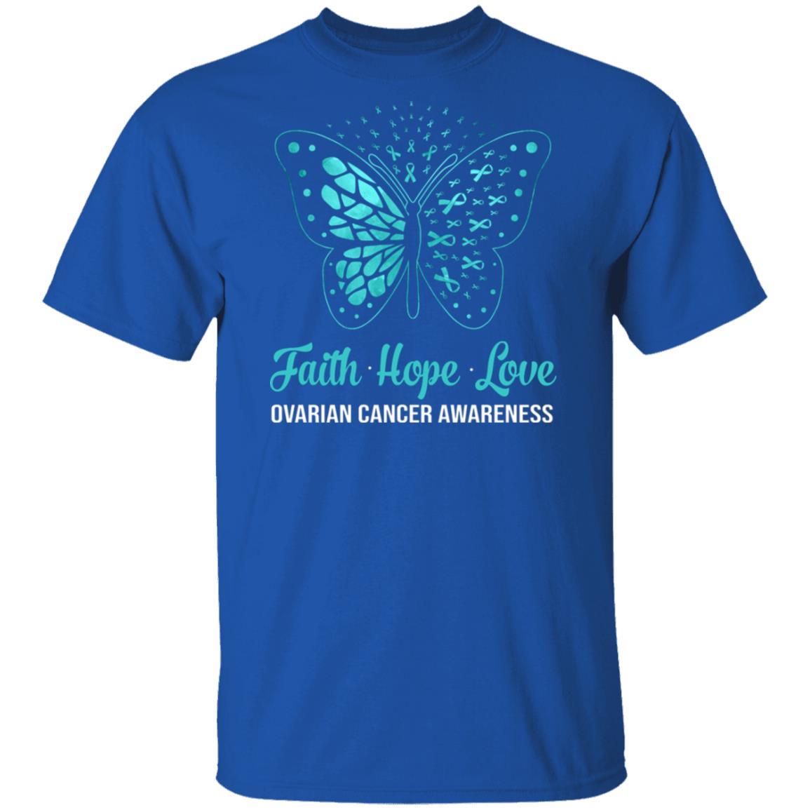 Faith Hope Love Teal Butterfly Ovarian Cancer Awareness-T-Shirt & Hoodie-Classic T-Shirt-Royal