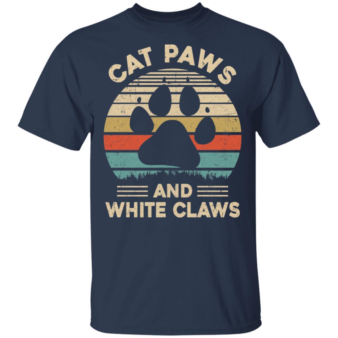 Cat Paws And White Claws Vintage Cute Cat Lover-T-Shirt & Hoodie-Classic T-Shirt-Navy