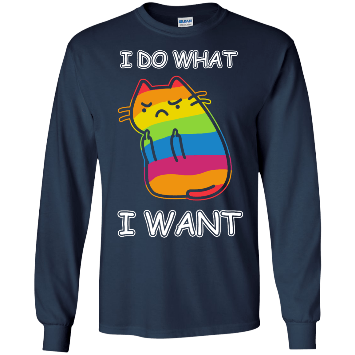 Rainbow Cat I Do What I Want-T-Shirt & Hoodie-Long Sleeve T-Shirt-Navy