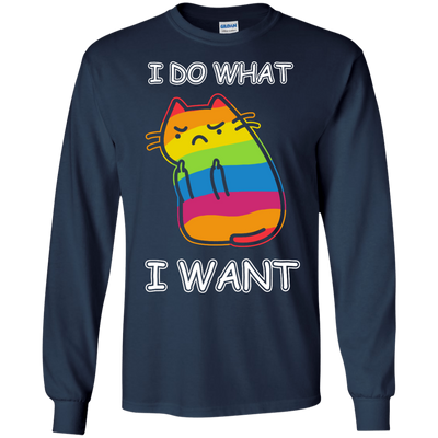 Rainbow Cat I Do What I Want-T-Shirt & Hoodie-Long Sleeve T-Shirt-Navy