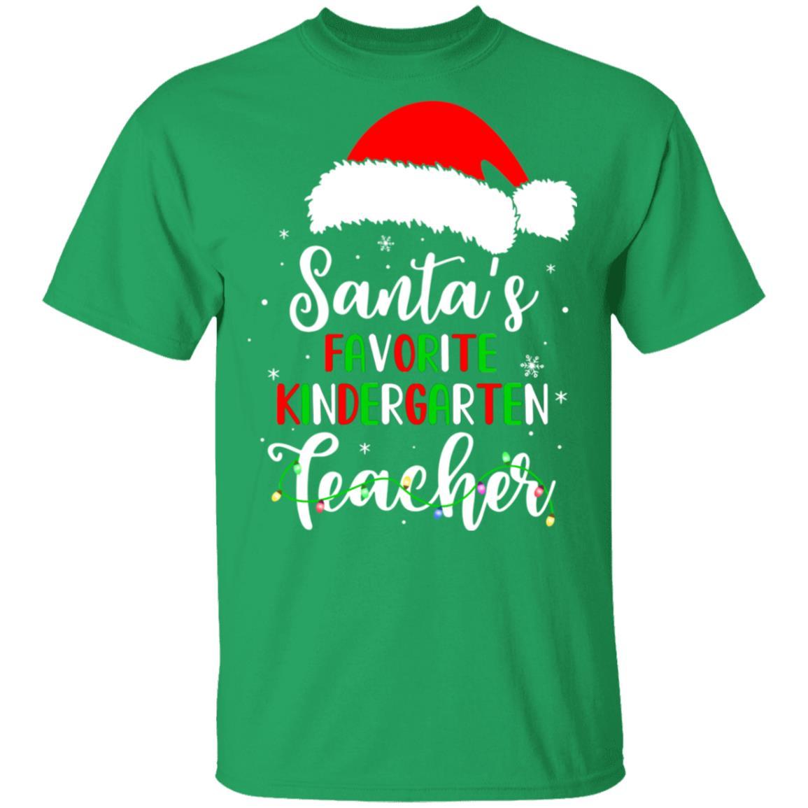 Santa's Favorite Kindergarten Teacher Santa Hat Christmas Light-T-Shirt & Sweatshirt-Classic T-Shirt-Irish Green