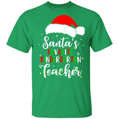 Santa's Favorite Kindergarten Teacher Santa Hat Christmas Light-T-Shirt & Sweatshirt-Classic T-Shirt-Irish Green