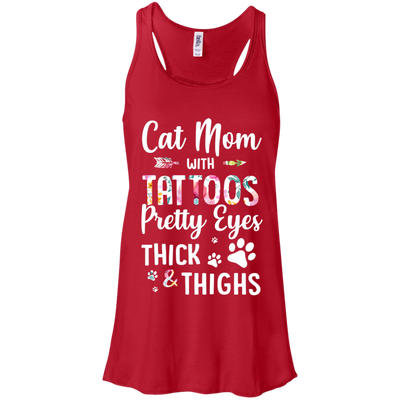 Cat Mom With Tattoos Pretty Eyes Thick Thighs-T-Shirt & Tank Top-Women's Flowy Racerback Tank-Red