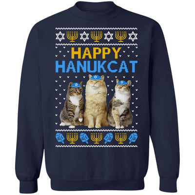 Happy Hanukcat-T-Shirt & Sweatshirt-Crewneck Sweatshirt-Navy