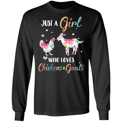 Just A Girl Who Loves Chickens And Goats Funny Cute Lover-T-Shirt & Hoodie-Long Sleeve T-Shirt-Black