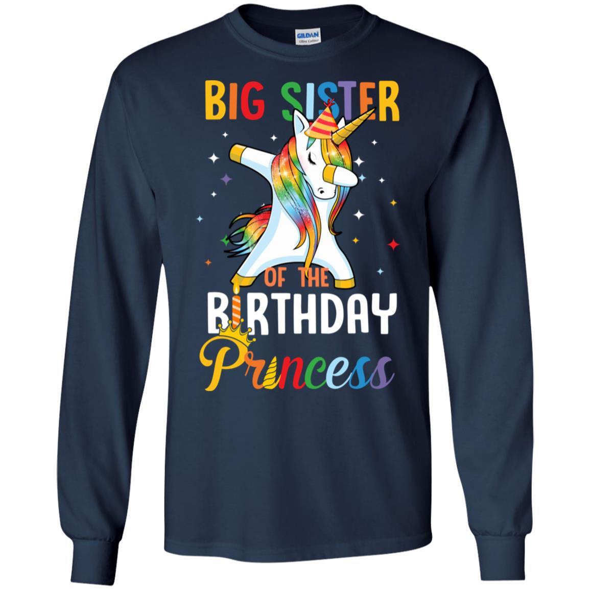 Proud Big Sister Of A Birthday Princess Unicorn Dab-T-Shirt & Hoodie-Long Sleeve T-Shirt-Navy