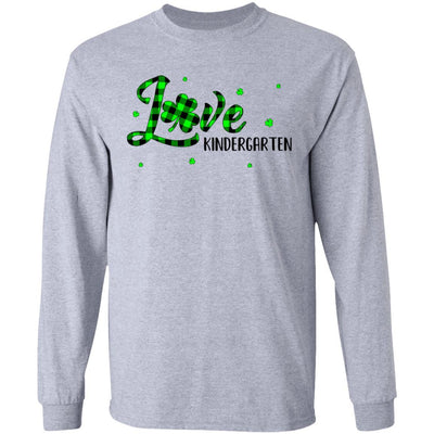 St Patricks Day Gift Kindergarten Teacher Plaid Shamrock-T-Shirt & Hoodie-Long Sleeve T-Shirt-Sport Grey