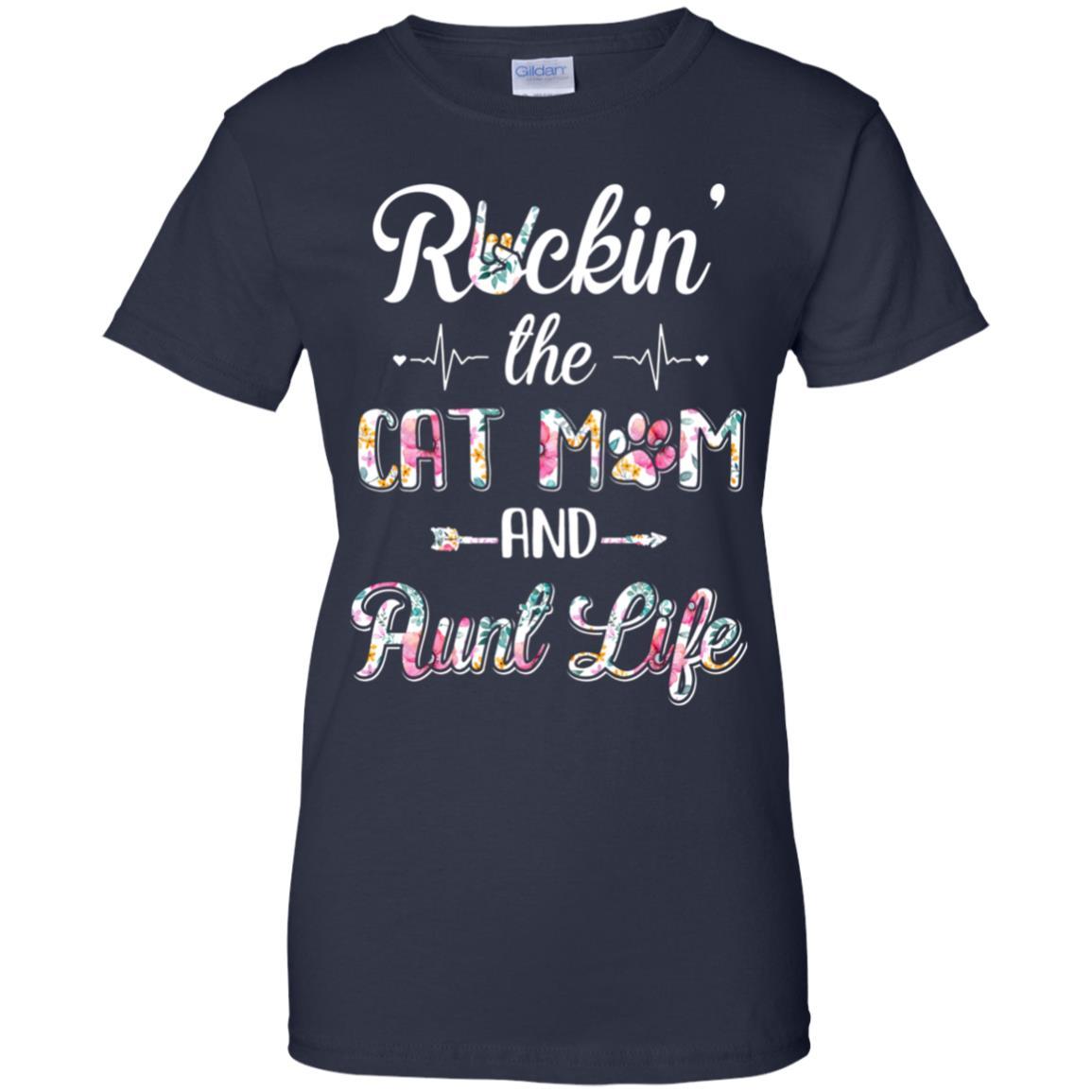 Rockin The Cat Mom Aunt Life Mothers Day Cat Lovers-T-Shirt & Tank Top-Women's T-Shirt-Navy