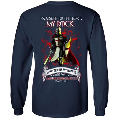Praise The Lord My Rock Who Trains My Hands For War-T-Shirt & Hoodie-Long Sleeve T-Shirt-Navy