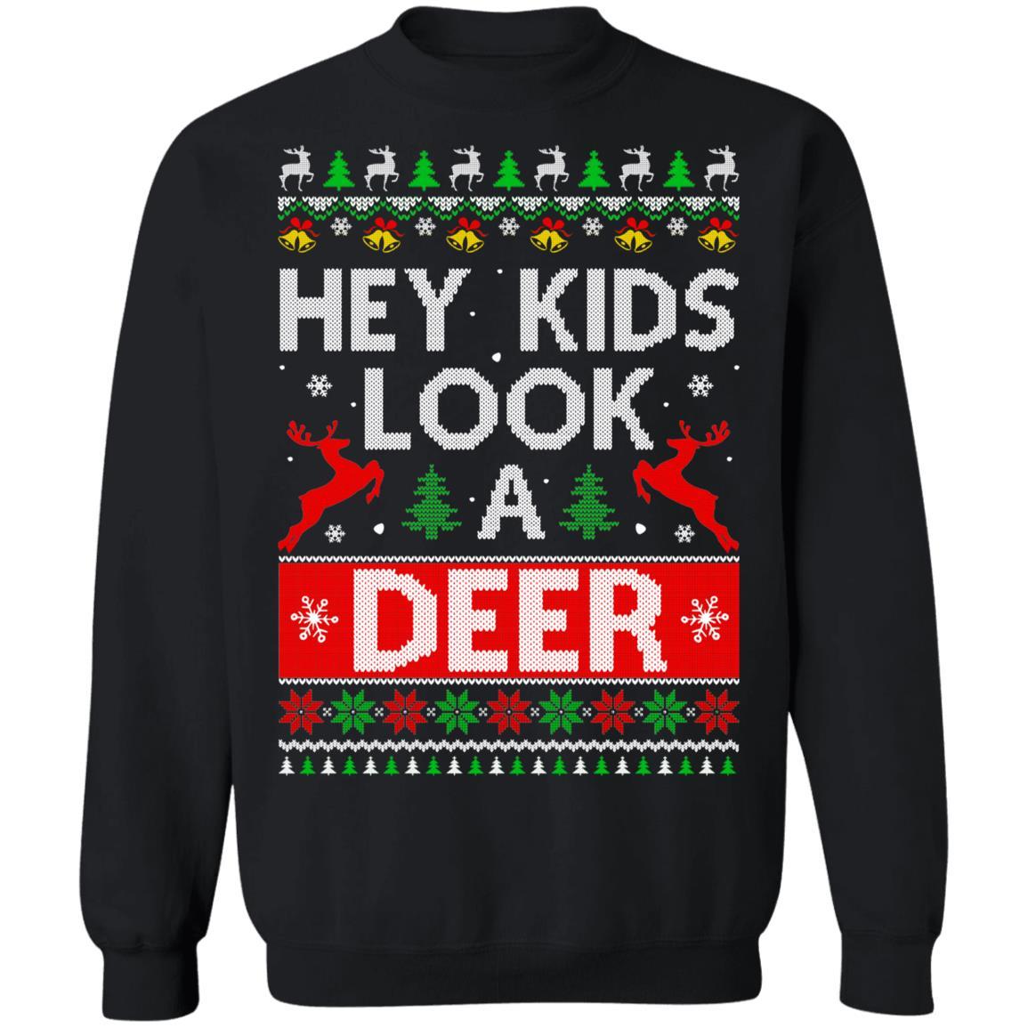 Hey Kids Look A Deer Family Ugly Sweater Christmas-T-Shirt & Sweatshirt-Crewneck Sweatshirt-Black